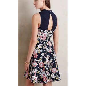 Moulinette Soeurs Anthropologie Floral Fit & Flare Dress Crochet Open Back Party